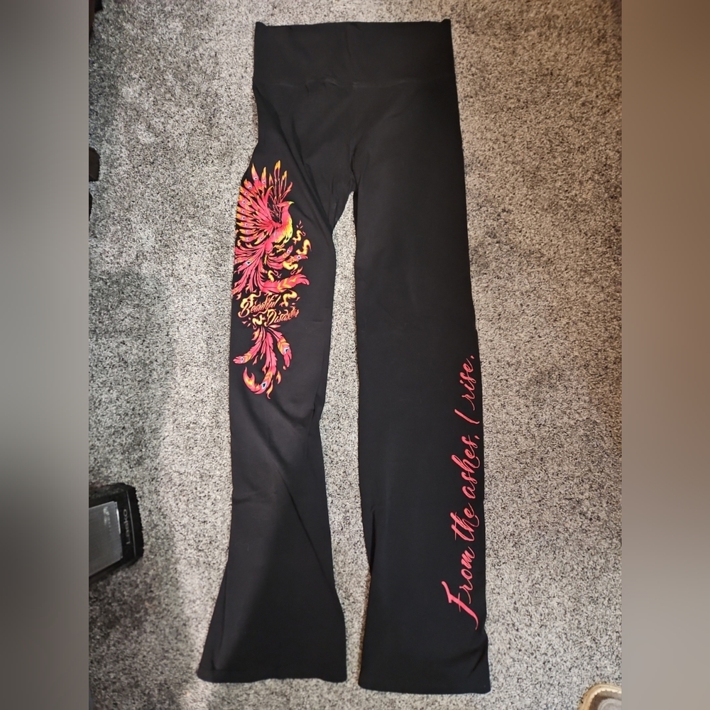 Beautiful Disaster Yoga Pants Phoenix Rise From the Ashes Medium Bootcut